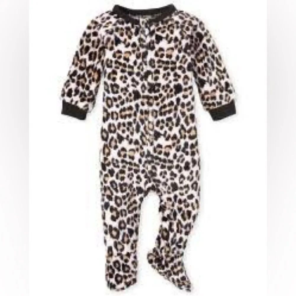 Little Me Baby Size 12 Months Vintage Fleece Leopard Print Footie Pajamas